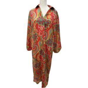 Vila Violy EU36 Petite (US 6) Midi Shirt‎ Dress Floral Tomato Purée Retro NWT